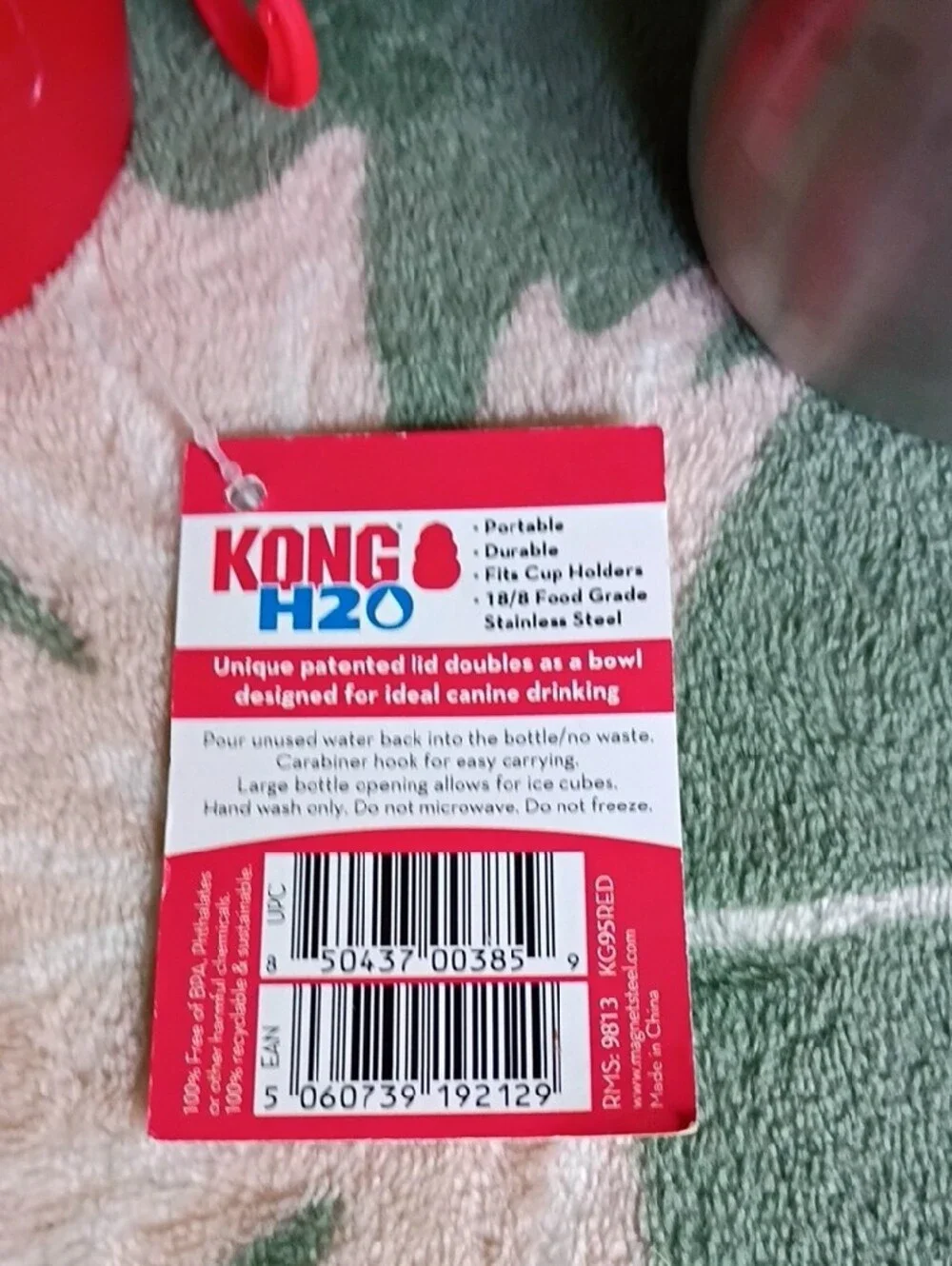 Kong Stainless Steel Dog Water Bottle with Red Lid